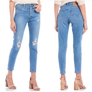 Levi’s Jeans Womens 26 Blue Wedgie Skinny Distressed Button Fly High Rise Casual